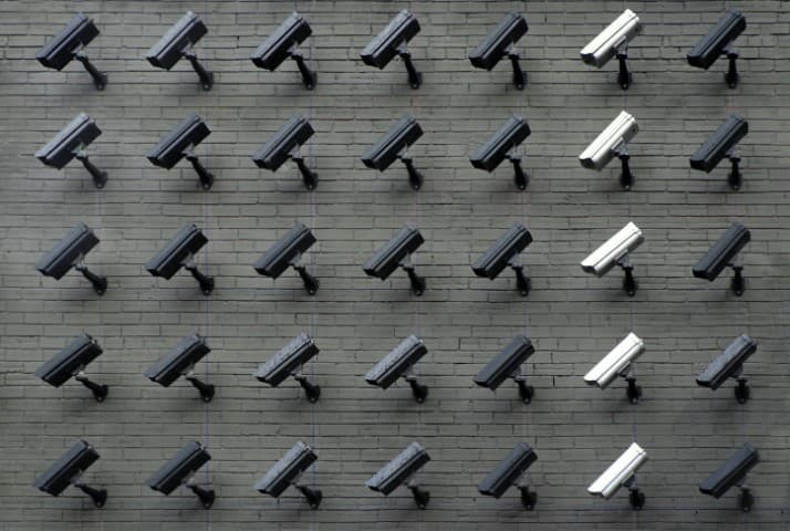 wall of cameras