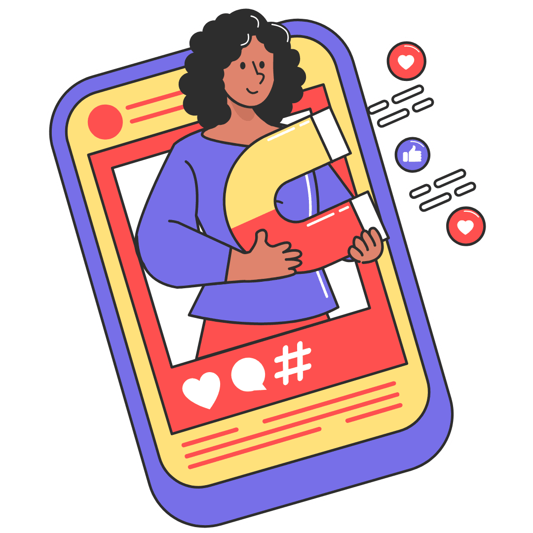 illutration of people in social media prop.